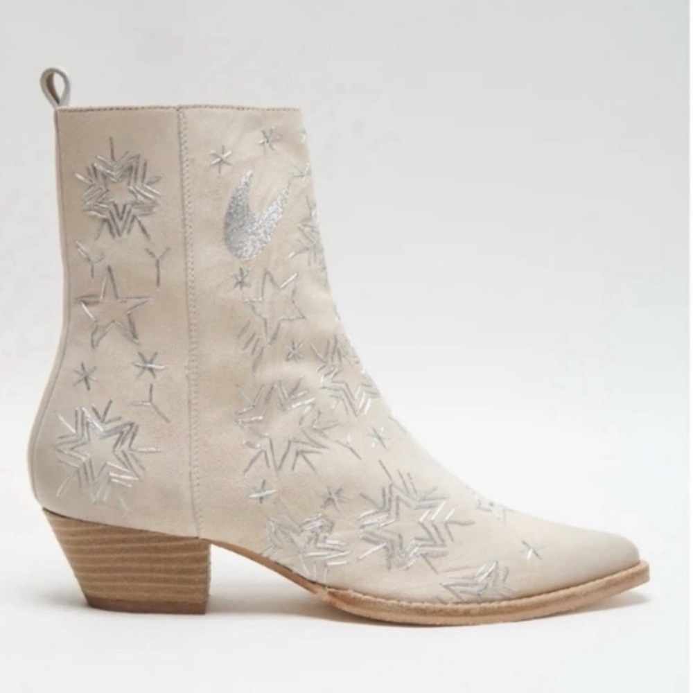 nib FREE PEOPLE Bowers Embroidered Western Boot in Bone Size 40
